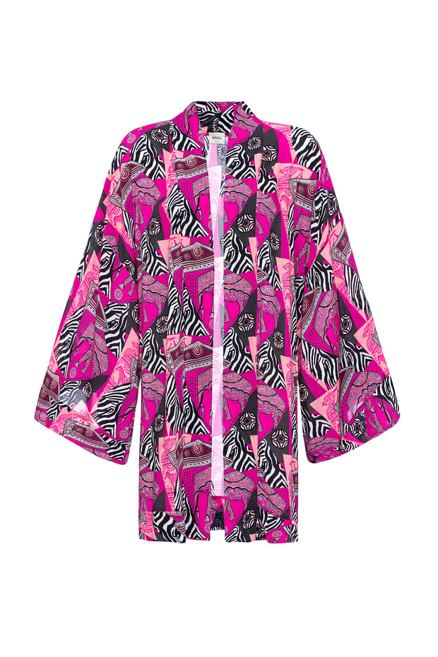 Pink Zebra Kısa Kimono