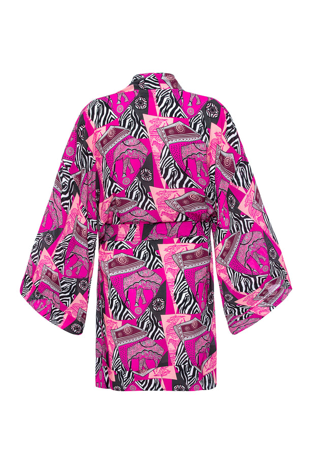 Pink Zebra Kısa Kimono