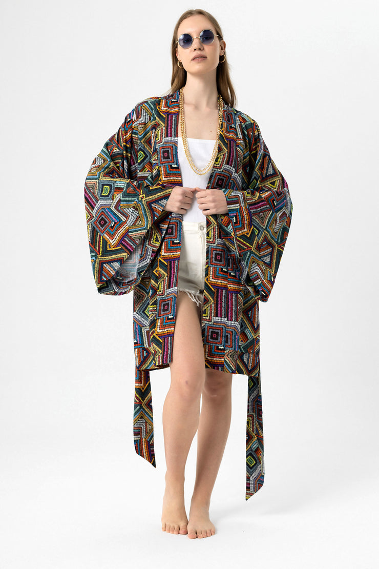 Zigzag Kısa Kimono