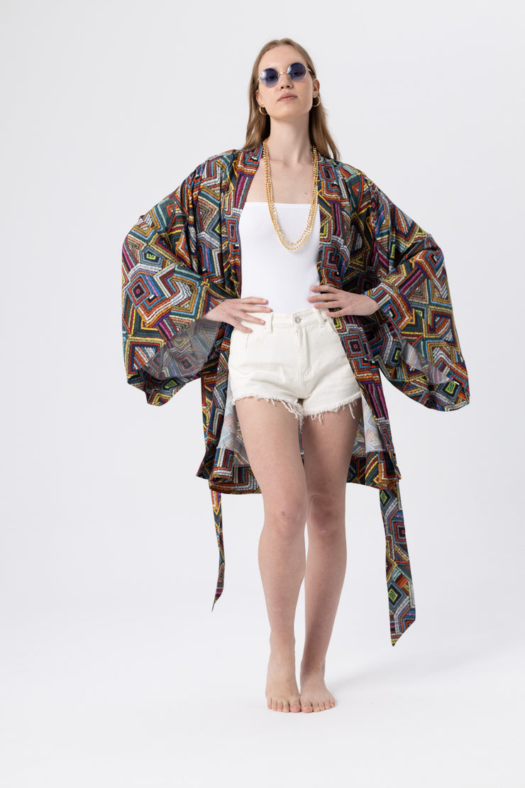 Zigzag Kısa Kimono