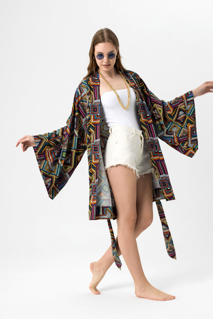 Zigzag Kısa Kimono