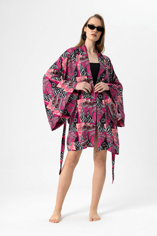 Pink Zebra Kısa Kimono