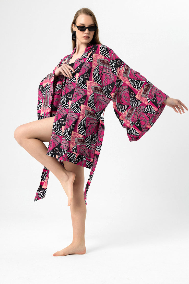 Pink Zebra Kısa Kimono