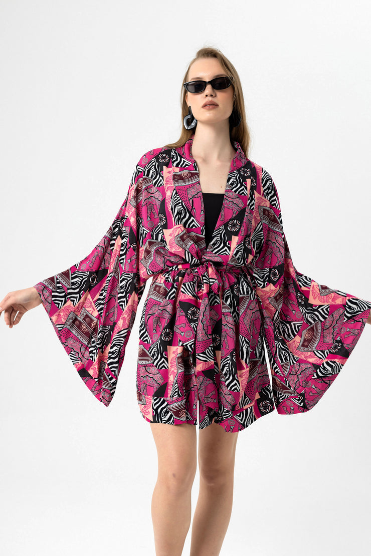 Pink Zebra Kısa Kimono