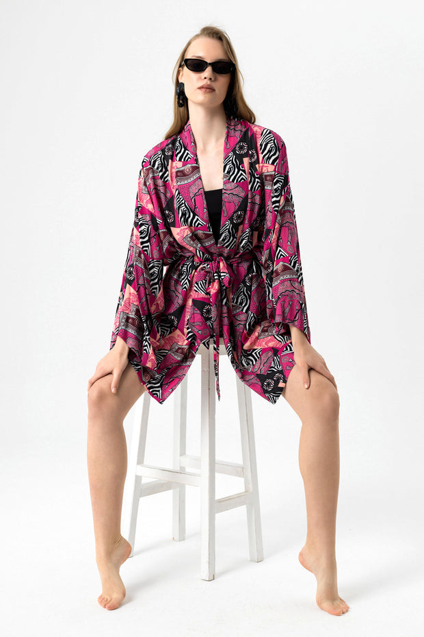 Pink Zebra Kısa Kimono