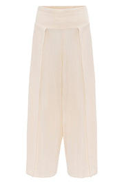 Beige Linen Yırtmaçlı Pantalon