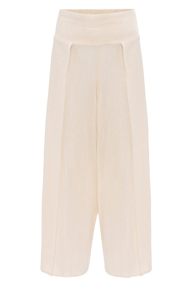 Beige Linen Yırtmaçlı Pantalon