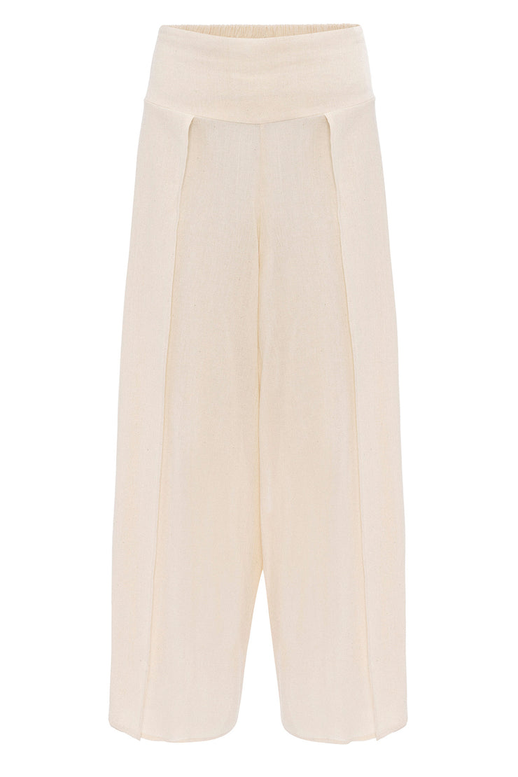 Beige Linen Yırtmaçlı Pantalon