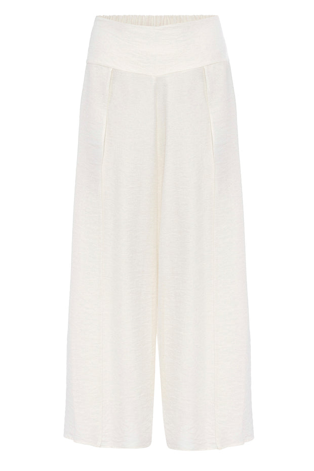 White Crincle Yırtmaçlı Pantalon