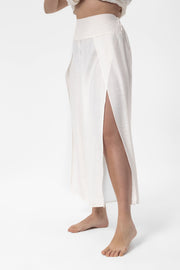 White Crincle Yırtmaçlı Pantalon