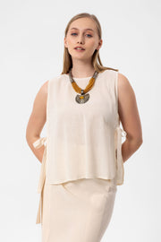 Beige Linen Kolsuz Crop