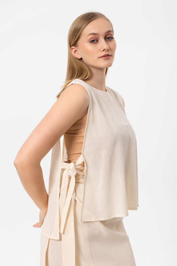 Beige Linen Kolsuz Crop