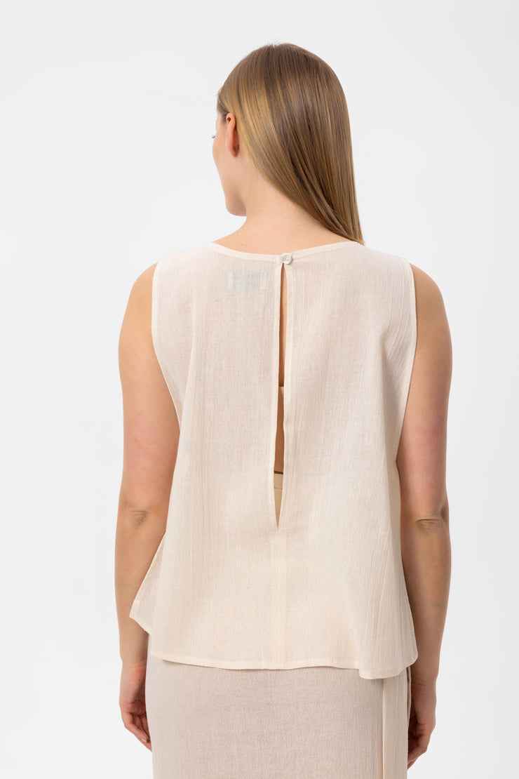 Beige Linen Kolsuz Crop