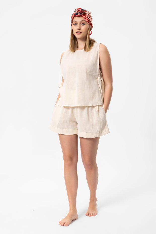 Beige Linen Kolsuz Crop