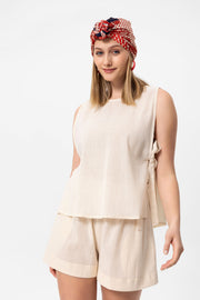 Beige Linen Kolsuz Crop