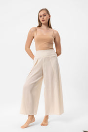 Beige Linen Yırtmaçlı Pantalon