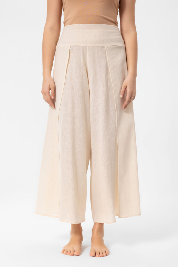 Beige Linen Yırtmaçlı Pantalon