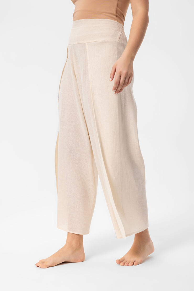 Beige Linen Yırtmaçlı Pantalon