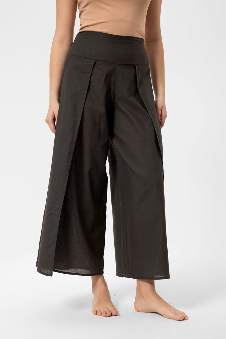 Dark Green Linen Yırtmaçlı Pantalon