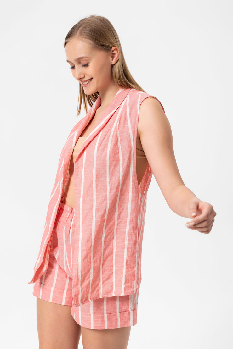 Pink-White Stripes Yelek Crop