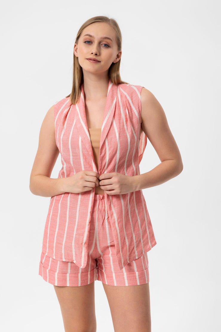 Pink-White Stripes Yelek Crop