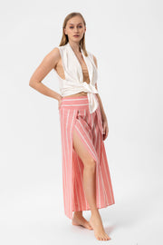 Pink-White Stripes Yırtmaçlı Pantalon