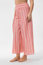 Pink-White Stripes Yırtmaçlı Pantalon