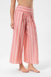 Pink-White Stripes Yırtmaçlı Pantalon