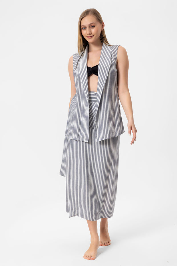 Gray Stripes Yelek Crop