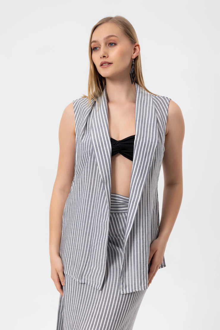 Gray Stripes Yelek Crop