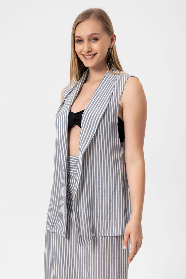 Gray Stripes Yelek Crop