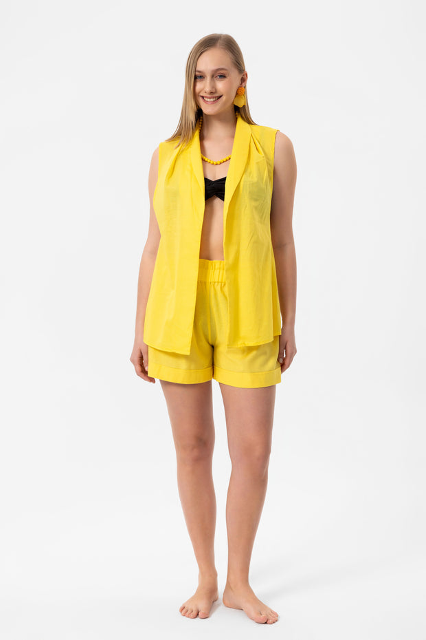 Yellow Linen Yelek Crop