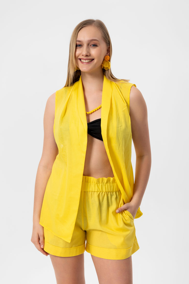 Yellow Linen Yelek Crop