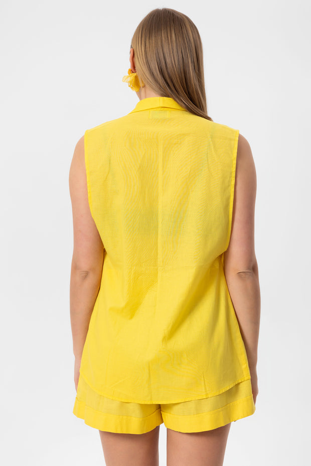 Yellow Linen Yelek Crop