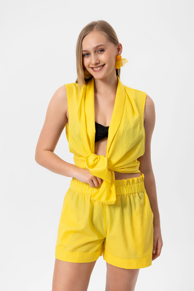 Yellow Linen Yelek Crop