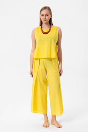 Yellow Linen Yırtmaçlı Pantalon