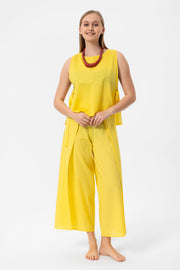 Yellow Linen Yırtmaçlı Pantalon