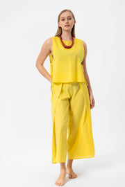 Yellow Linen Yırtmaçlı Pantalon