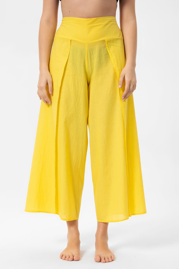 Yellow Linen Yırtmaçlı Pantalon