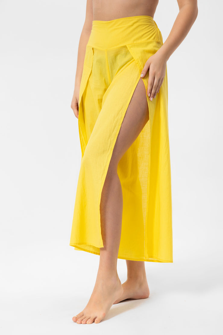 Yellow Linen Yırtmaçlı Pantalon