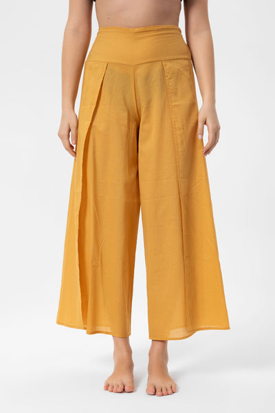 Camel Linen Yırtmaçlı Pantalon