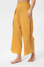 Camel Linen Yırtmaçlı Pantalon