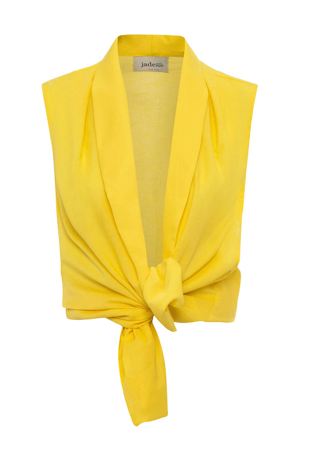 Yellow Linen Yelek Crop