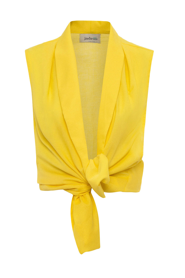 Yellow Linen Yelek Crop